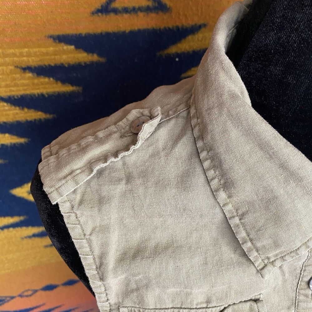 Y2k Yank 100% Linen Button Up Collared Blouse. Po… - image 5